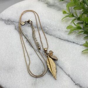 Banana Republic Gold Leaf Pendant Necklace with Crystal Charm
